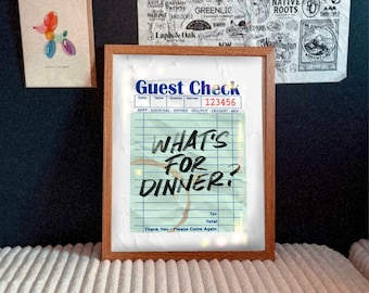 What's for Dinner? Guest Check Poster, Trendy Handwriting Aesthetic Print, Typography Poster, Motivational Wall Art, Retro Kitchen Decor