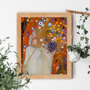 Water Serpents by Gustav Klimt 1907  Woman Long Red Indie Hair Covered in Flowers Sleeping Fantasy Painting - Vintage Art