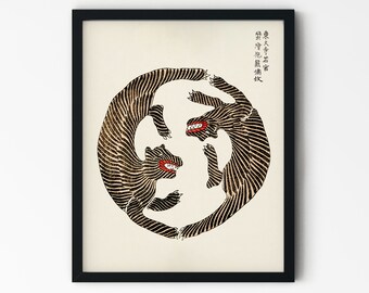 Japanese Tigers by Taguchi Tomoki 1860-1869 Famous Yin-yang