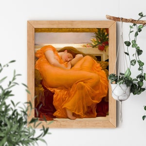 Flaming June by Frederic Lord Leighton 1830-1896 Napping Retro Burnt Orange Victorian Aesthetic Painting