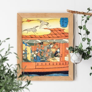 Ilustración vintage de mujeres en un barco de Utagawa Kunisada, 1786-1865, galería famosa, restaurante de sushi, obra de arte, pequeña o grande