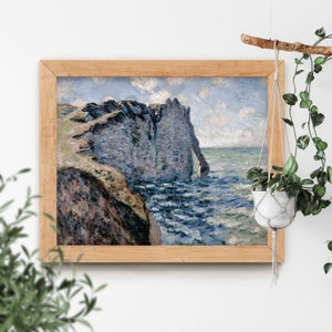 The Cliff of Aval Etretat by Claude Monet 1885 Costal Beach Ocean Mountain Cliffside Blue and Green Sea - Vintage Art