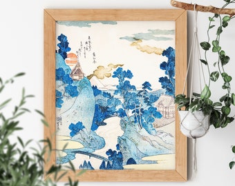 An Evening View of Mount Fuji by Utagawa Kuniyoshi 1798-1861 Beautiful Soft Navy Japanese Landscape Fantasy Minimal Mountain Sky Artwork