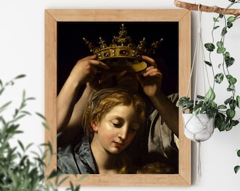 The Crown II by Bartolomeo Cavarozzic 1620 Famous Queen Being Crowned by Two Hands Looking Down Renaissance Vintage Aesthetic Fine Art Print