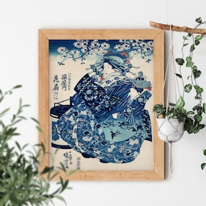 Ilustración vintage de Ogiya Uchi Hanaogi de Utagawa Kuniyoshi 1798-1861 Obra de arte famosa de Dark Blue Gallery Pequeña o grande