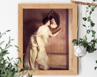 Victorian Woman and Mirror Print: Mary Sheppard Greene Vintage Art