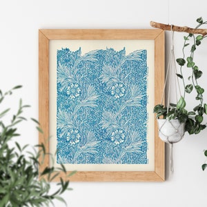 Blue Marigold Vintage Illustration by William Morris 1834-1896 Famous Dusty Stencil Sketch Gallery Artwork Small or Big