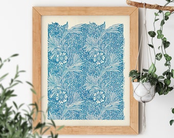 Blue Marigold Vintage Illustration by William Morris 1834-1896 Famous Dusty Stencil Sketch Gallery Artwork Small or Big