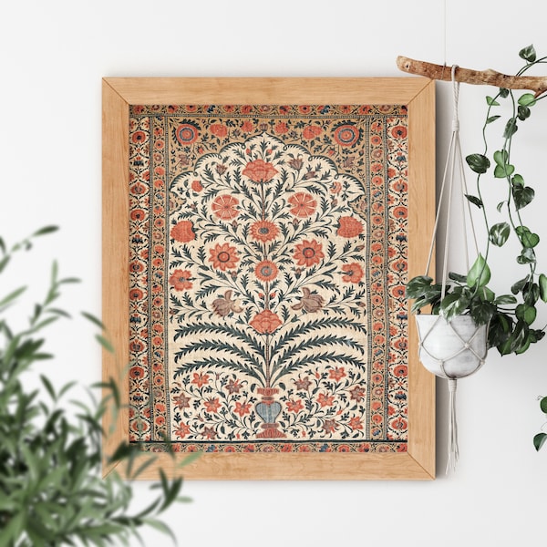 Panel from a Tent Lining 1725–50 Famous Antique Beautiful Wildflowers Indie Boho Flower Pattern and Leaves Art Print