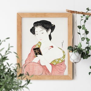 Woman Applying Powder Vintage Illustration by Goyo Hashiguchi 1918 Famous Geisha Kimono Gallery Artwork Small or Big