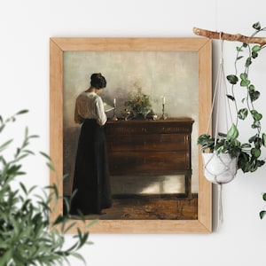 Interior with the Artist&#39;s Wife by Carl Holsoe 1863-1935 Famous Victorian Era Light Academia Woman Reading Vintage Aesthetic Fine Art Print