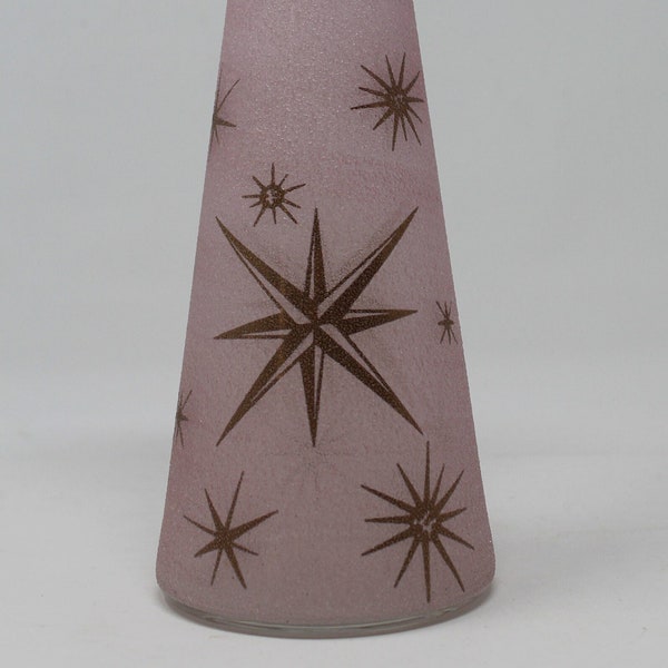 MCM Bartlett Collins-like Frosted Pink with Gold Atomic Stars 8.75 Inch Tall Vase