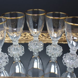 Set of 5 Gold Rimmed Anchor Hocking Berwick Boopie Glasses, 5 ounce juice/wine