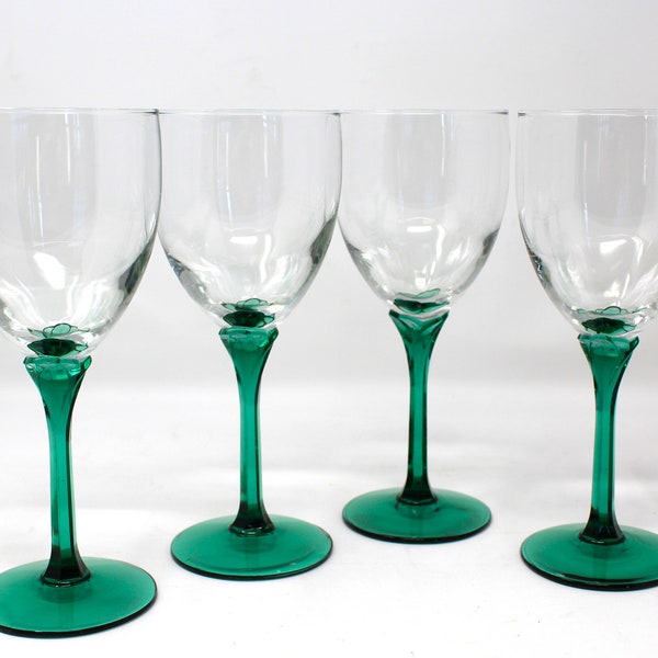 Set of 4 Libbey Domaine Green/Juniper Tulip Stemmed Water Goblets