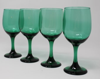 Vintage 1968 Libbey Olive Green Swirl Optic Tumblers~Tall Solid Green Wine Glass