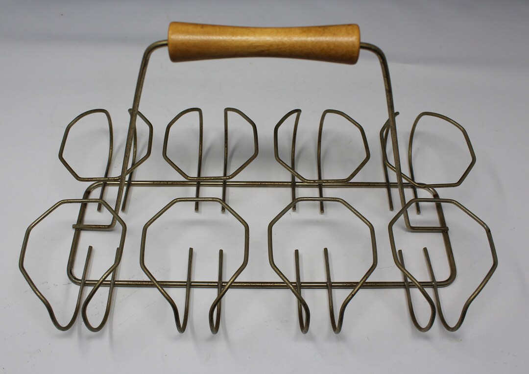 MCM Bar Glasses Holder Carrier Tray Caddy With Wood Handle Etsy
