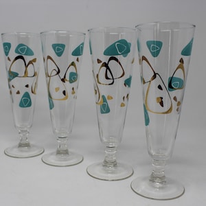 Unmarked, Attributed to Federal Glass, Set of 4 MCM Amoeba/Boomerang Pilsner Glasses