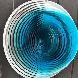 CIRCLE WindSpinner Silver&Blue Color. Spinning Decoration, Unique Wind Spinner, Weatherproof. Metal Wind Spinner. Garden Mobile.