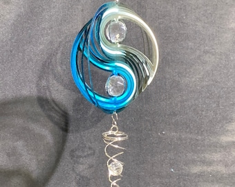 YIN YANG Wind Spinner with Mini Twister Crystal Balls. Spinning Decoration.Metal Wind Spinner.Unique Wind Spinner.Hanging Spinner.