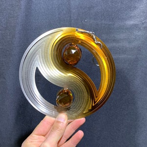 Yin Yang Wind Spinner: Stainless Steel with Amber Crystals, 6&quot;