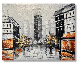 Handmade London Streets Wall Art | Original Oil Painting on Canvas 8x10 inch | Cityscape Artwork | Big Ben Painting | Modern Impressionism