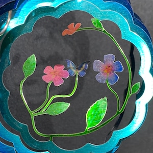 Butterfly & Flowers WINDSPINNER Multicolor 3D Effect. Home and Garden Decoration. Stainless Steel, Weather Proof. Beautiful Garden Decor.