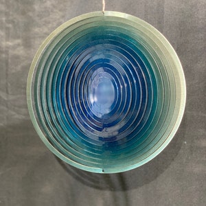 Circle WindSpinner Silver&Blue Color. Home and Garden Decor. Stainless Steel, Weather proof. Beautiful Decoration. 6"/15cm size.