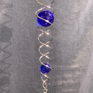 CRYSTAL TWISTER TAIL with 2 Blue Crystal Balls. Home and Garden Decoration, Wind Spinner Standalone Accessory. Hypnotizing Effect.