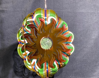 Girandola a forma di girasole con sfera luminosa. Decorazione rotante. Girandola in metallo. Girandola da giardino. Girandola unica. Girandola da appendere.