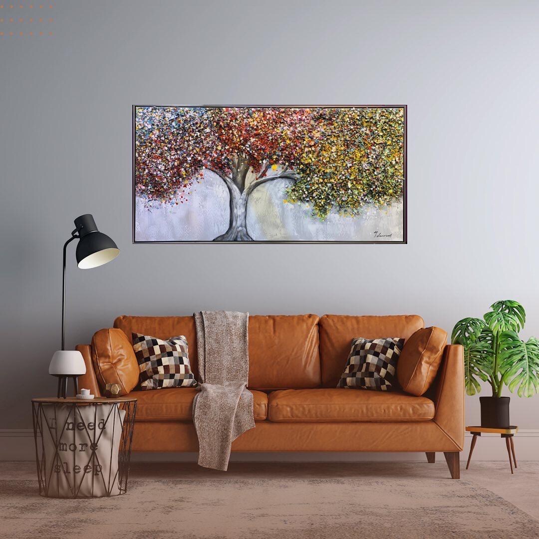 3D Rainbow Tree Oil Painting on Canvas. Original Colorful Wall Art ...