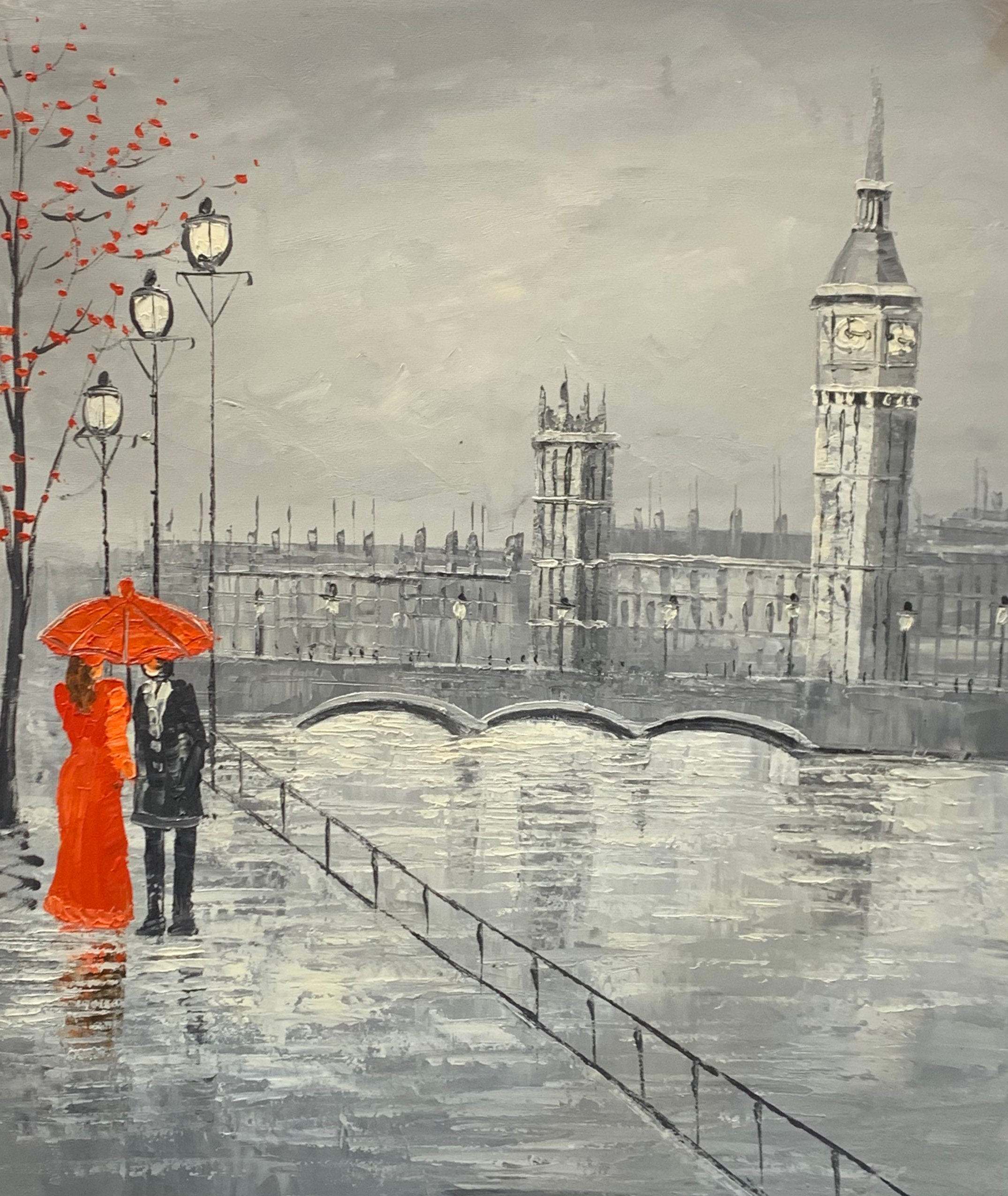 London Oil Painting. Handpainted Cityscape Painting. Oil Painting on