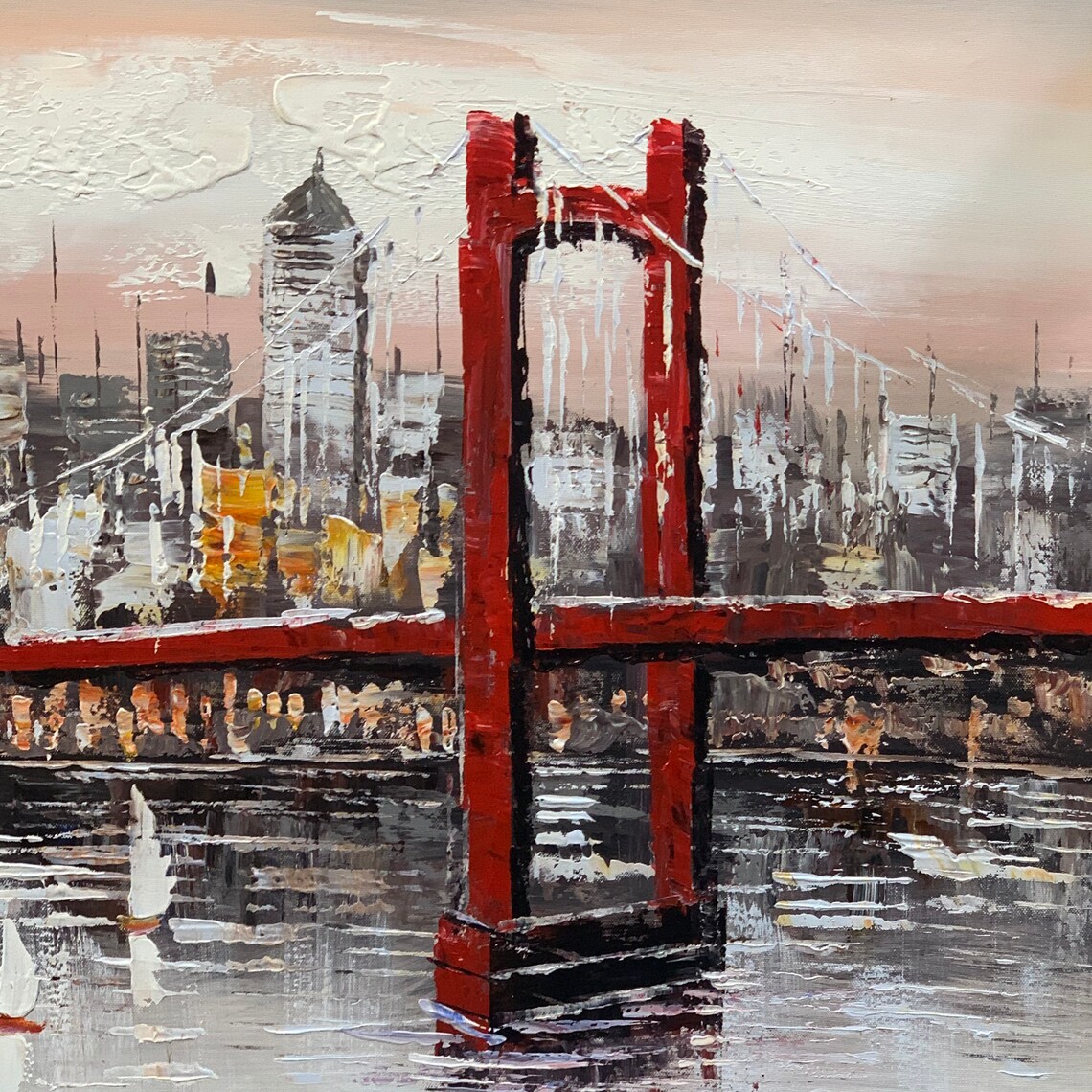 Brooklyn Bridge Oil Painting. Handpainted. New York Art. Cityscape