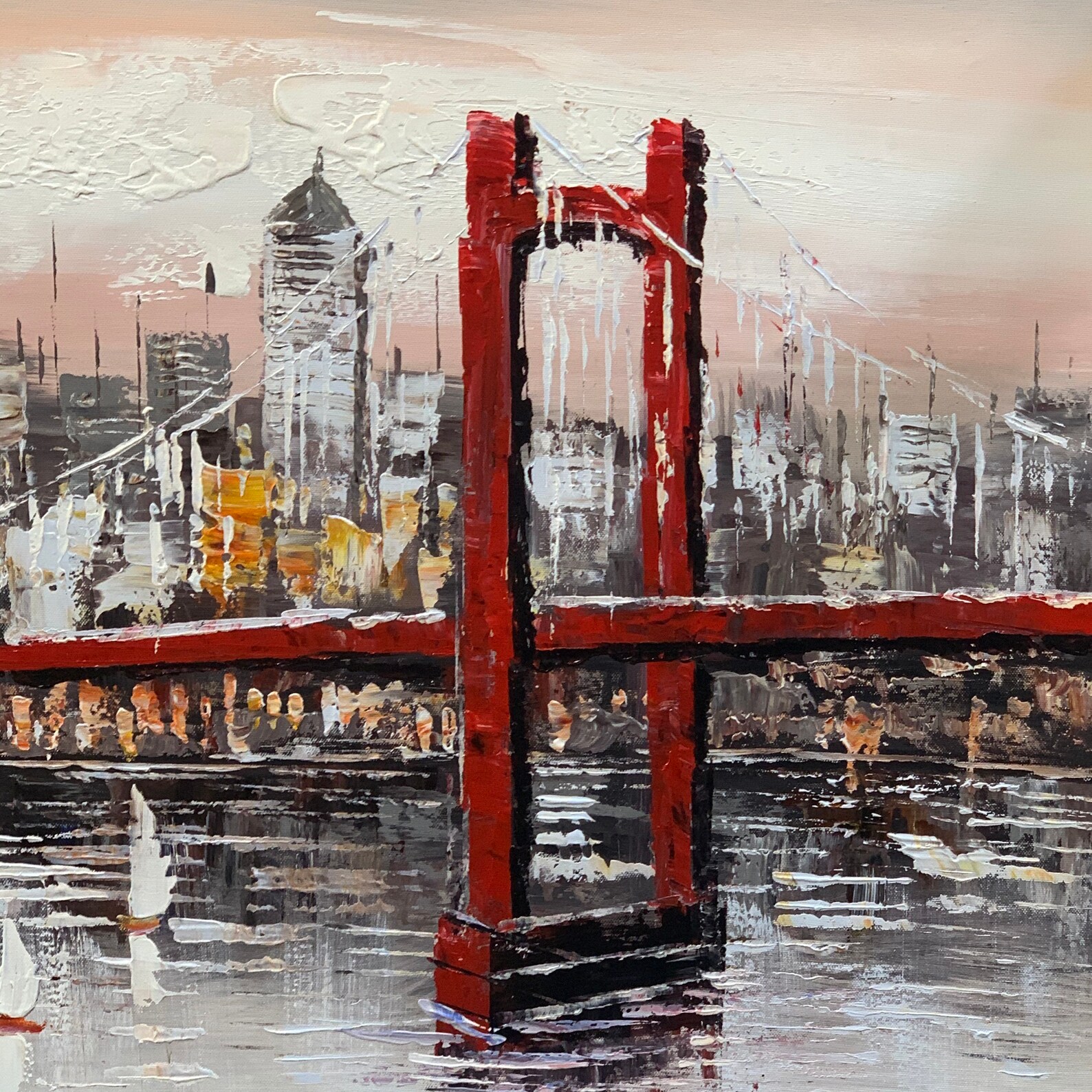 Brooklyn Bridge Oil Painting. Handpainted. New York Art. Cityscape