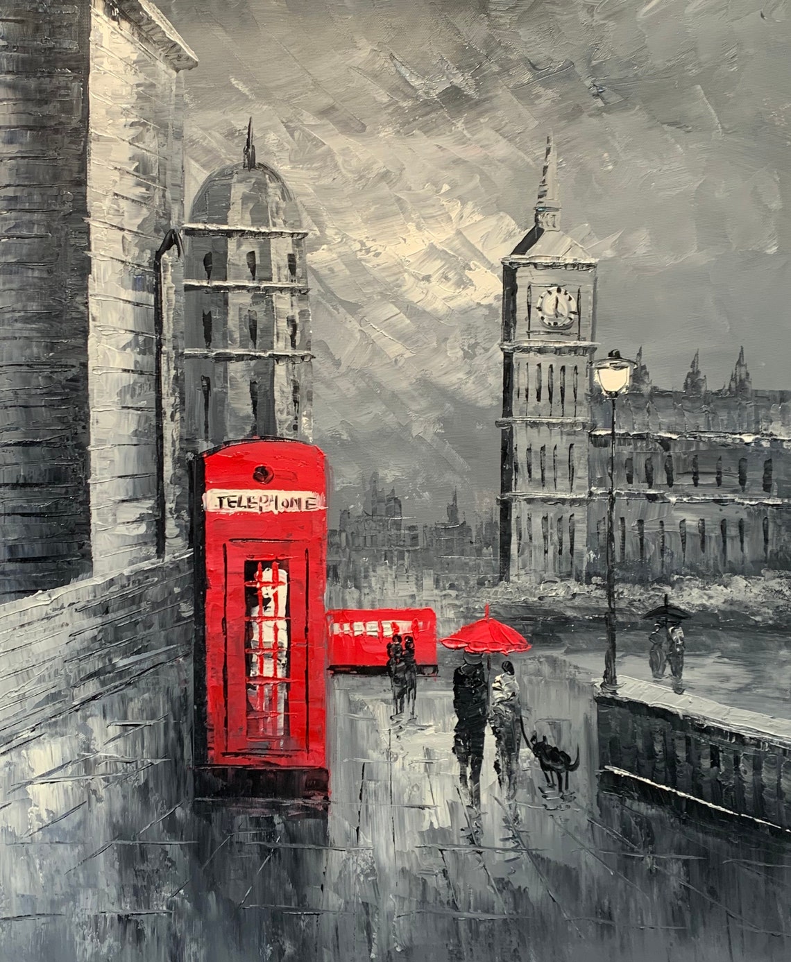 London Oil Painting. Handpainted Cityscape Painting. Oil Painting on
