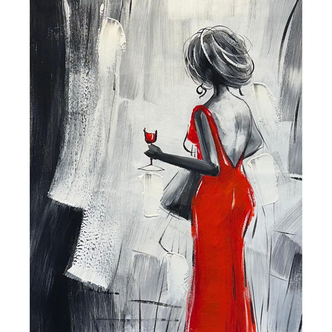 Lady in Dress With Wine Glass - Etsy