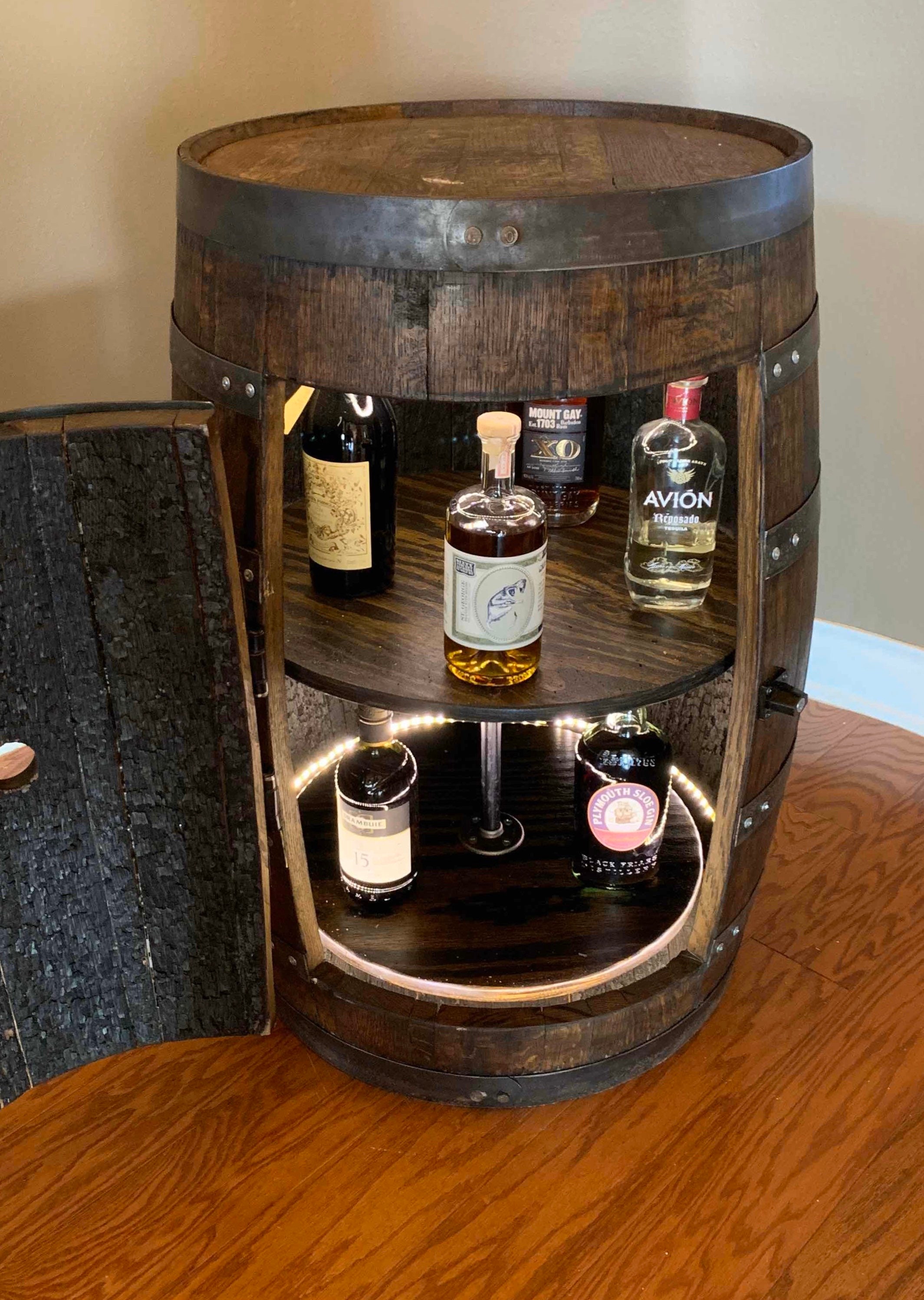 whiskey barrel cabinet