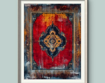 Red Persian Rug Print: Vintage Islamic Tapestry Art (Digital Download)