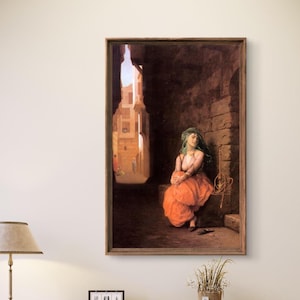 Lámina orientalista vintage: Mujer con narguile (descarga digital)