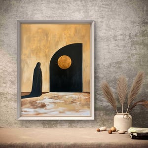 Islamic Wall Art Print: Veiled Woman, Golden Moon (Digital Download