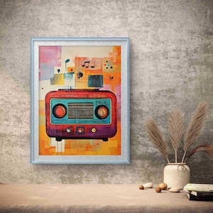 Lámina de radio pop retro: Decoración musical moderna de mediados de siglo (descarga digital)