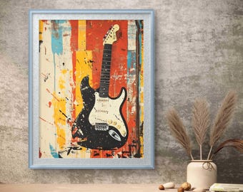 Impresión artística de guitarra eléctrica: Decoración abstracta de música rock (descarga digital)