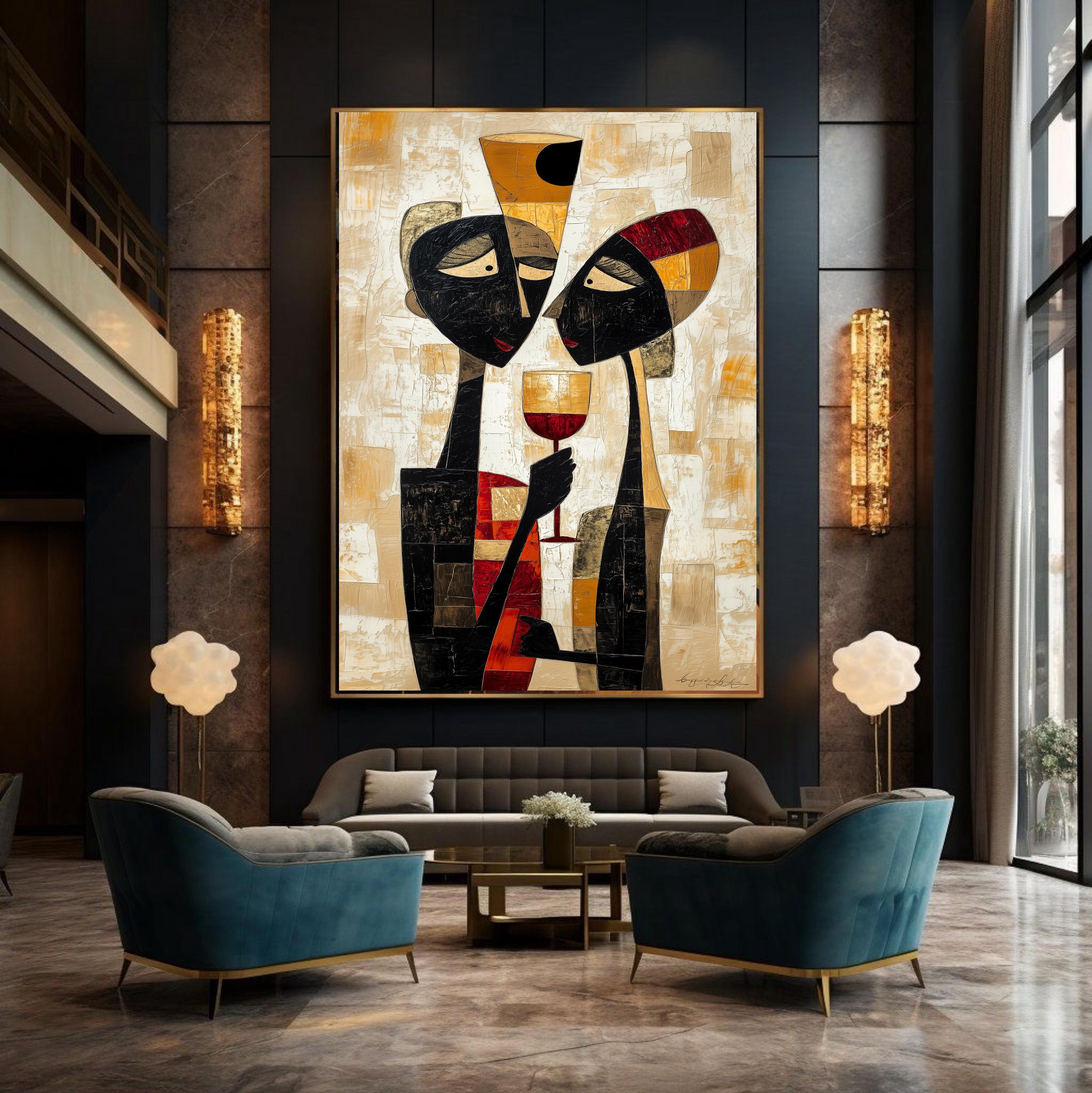 Cubist Couple Wine Art Print: Romantic African Decor (digital Download ...