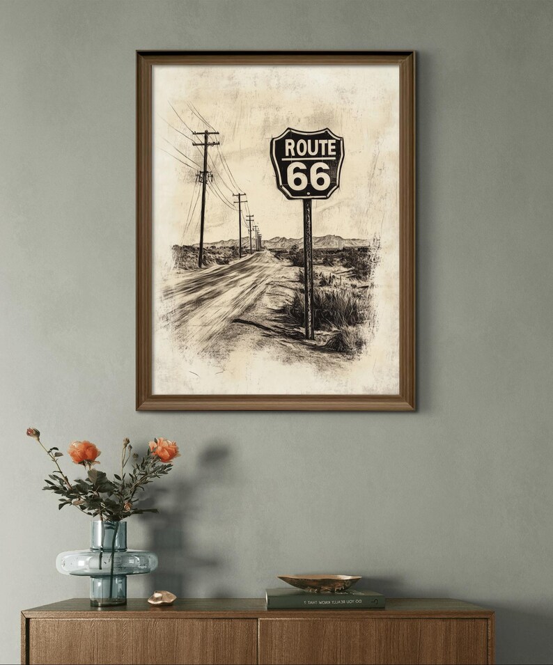 Vintage Route 66 Highway Road Sign Wall Art Print | Desert Mother Road ...