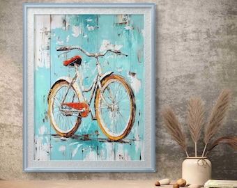 Retro Bicycle Print: Teal Wood, Vintage Bike Art (Digital Download)