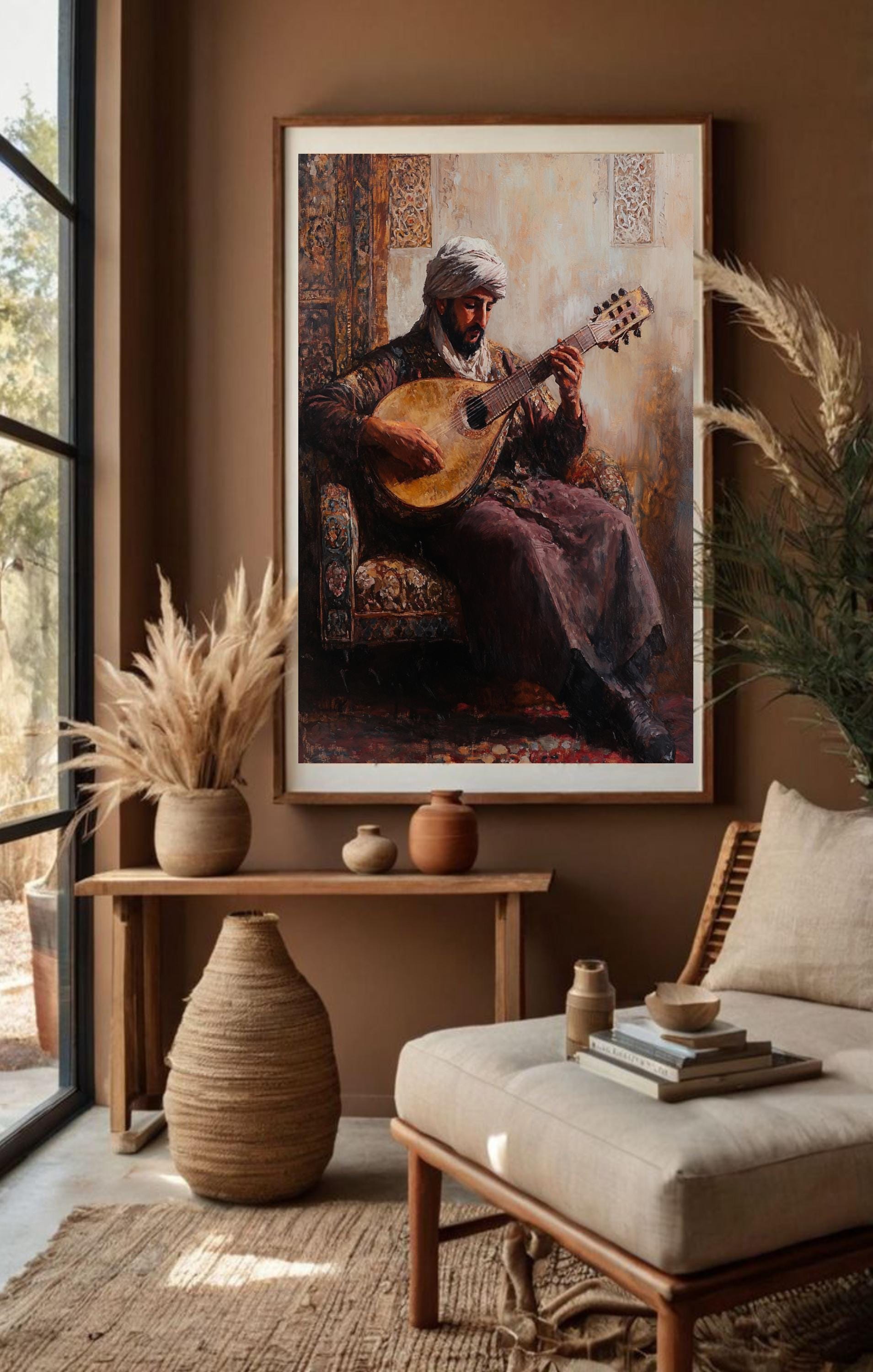 Oud Player Vintage Painting: Middle Eastern Music Art (digital