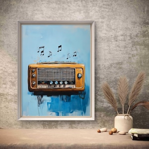 Impresión pop art de radio amarilla vintage: decoración musical retro (descarga digital)