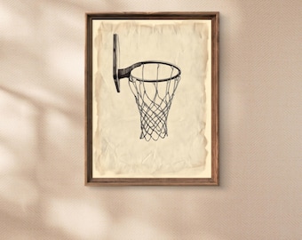 Vintage Basketball Hoop Wall Art | Retro Sports Decor | Basketball Printable Poster | Minimalist Vintage Basketball Gift