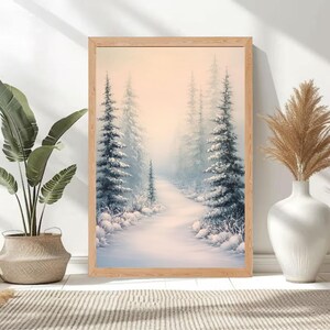 Winter Forest Print: Snowy Pine Tree Path, Nordic Wall Art (Digital Download)