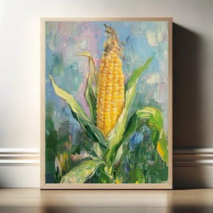 Rustic Corn Oil Painting Print: Farmhouse Kitchen Wall Art (Digital Download)