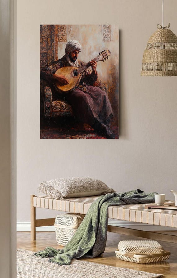 Oud Player Vintage Painting: Middle Eastern Music Art (digital